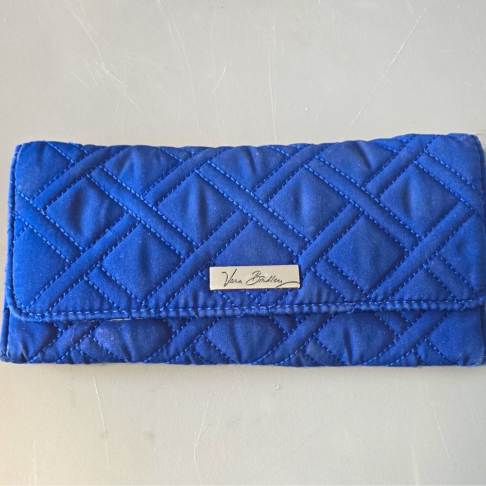Vera Bradley Women's Blue Zip Wallet w/ Credit Card Slots, Logo, Solid